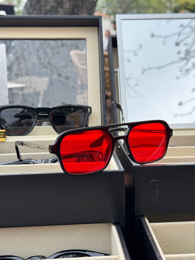 Retro silver frame red lense sunglasses