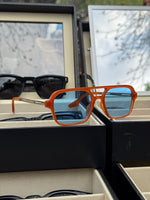 Load image into Gallery viewer, Retro silver & orange frame blue lense