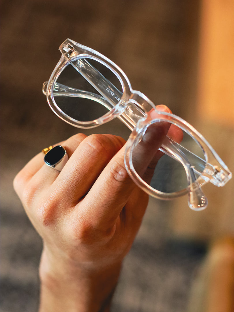 Crystal Frame Sunglasses with Blue Lenses – Luxe Artefatto