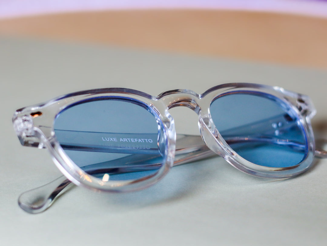 Crystal Frame Sunglasses with Blue Lenses – Luxe Artefatto