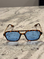 Load image into Gallery viewer, Animal Print & Gold Metal Frame Sunglasses with Blue Lenses – Bold & Stylish