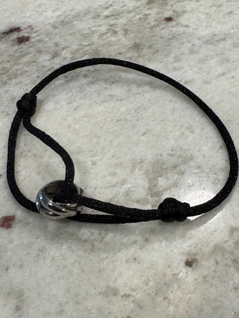 Lucky Beaded Adjustable Ring – Sleek Stainless Steel in Black