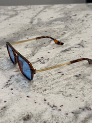 Animal Print & Gold Metal Frame Sunglasses with Blue Lenses – Bold & Stylish