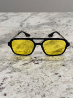 Load image into Gallery viewer, Black &amp; Metal Frame Sunglasses with Yellow Lenses – Bold Style, Modern Edge
